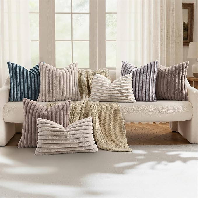 decorUhome Fall Faux Fur Throw Pillow Covers 26x26 Set of 2 Brown White | - Image 5
