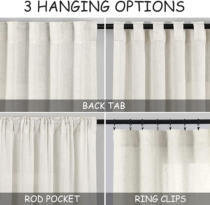Cream Semi Sheer Linen Curtains 78 inch Length - Image 3
