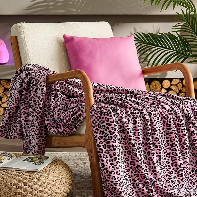 BEDELITE Fleece Blanket Soft Plush Twin Size Blanket Pink Leopard 60"x80" | by BEDELITE