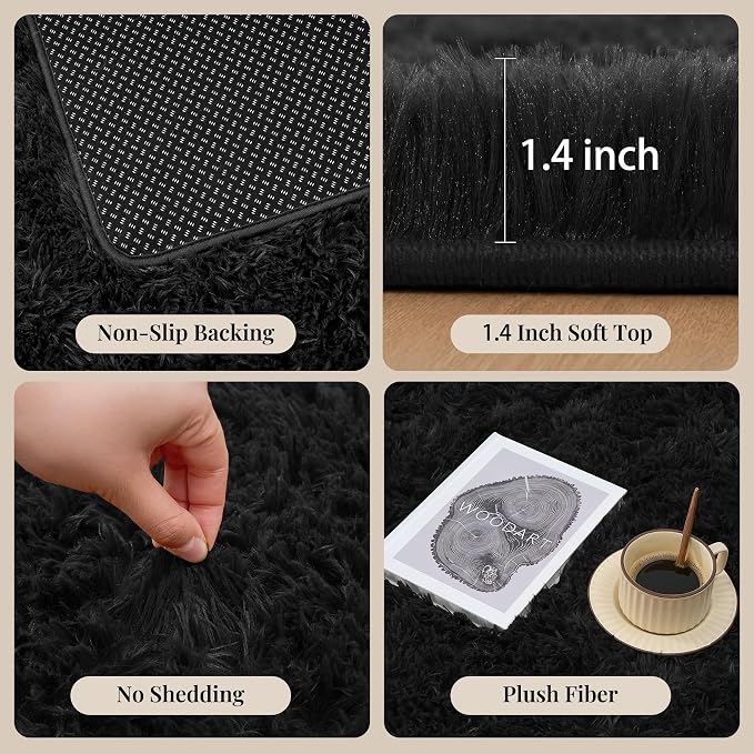 PLHXFR 6x9 Area Rugs Living Room: Fluffy Bedroom Rug Shag Carpet Black | - Image 5