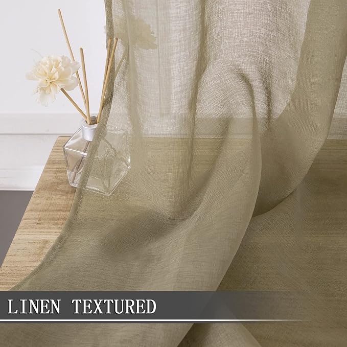 Tollpiz Sheer Curtains Linen Textured Bedroom Curtain Sheers Light Filtering - Image 2