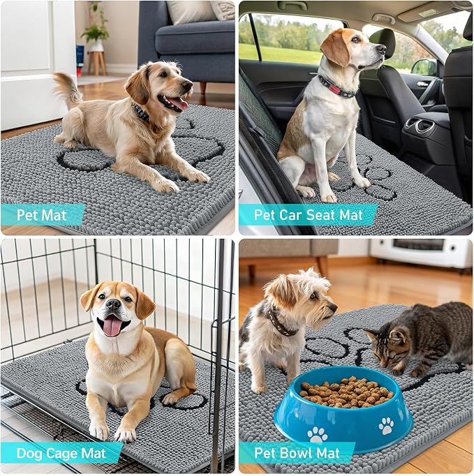 OLANLY Dog Door Mat for Muddy Paws 44x24, Paw Print Design Chenille Mud Mat | - Image 7