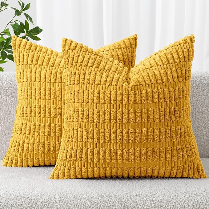 MIULEE Decorative Throw Pillow Covers 18x18 Mustard Yellow Pack of 2 | Soft by MIULEE