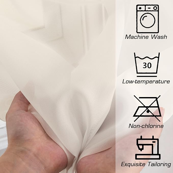 Sheer Curtains 63 inch Length 2 Panels Set, Rod Pocket Voile Fimly Sheer Drapes - Image 3