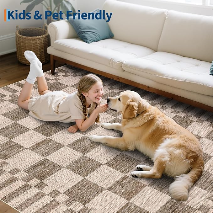 GarveeHome Brown Checkered Rug 6x9 Area Rugs Living Room Checkerboard Rug | - Image 8