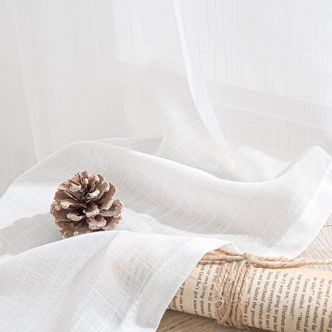 BGment White Linen Semi Sheer Curtains 45 Inch Length - Image 7
