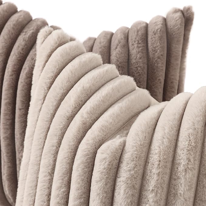 decorUhome Fall Faux Fur Throw Pillow Covers 24x24 Set of 2 Light Coffee | - Image 2