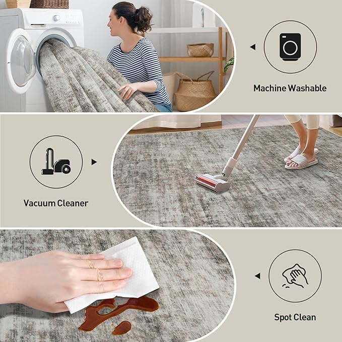 6x9 Area Rugs for Living Room: Washable Abstract Brown Black Badroom Carpet | - Image 4