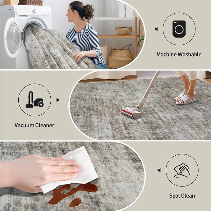 5x7 Area Rugs for Living Room: Washable Abstract Brown Black Badroom Carpet | - Image 5