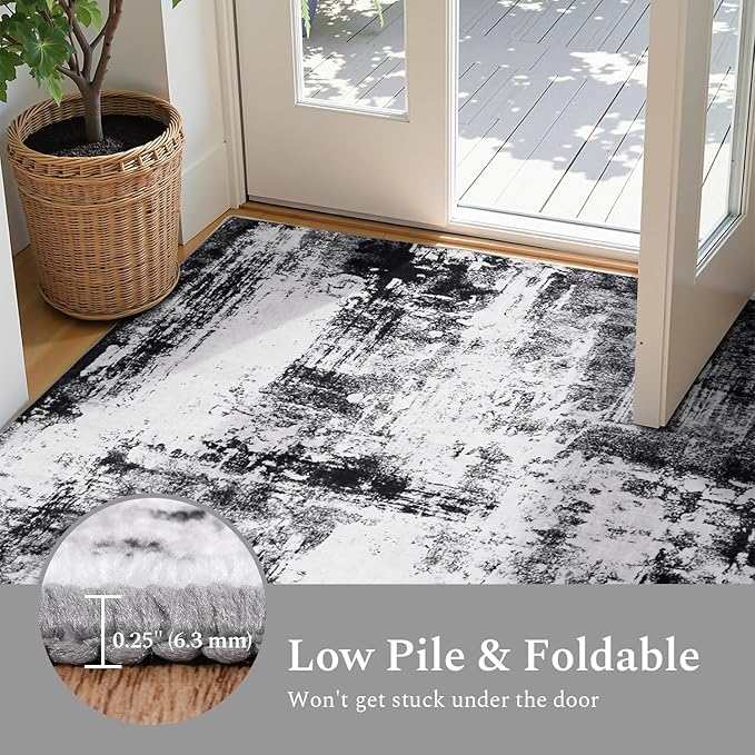 Rugflix 8x10 Area Rugs for Living Room, Washable Black Grey Dark Large Rug | - Image 5