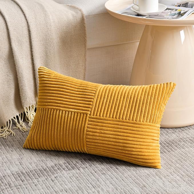 Fancy Homi 2 Packs Gold Yellow Lumbar Decorative Throw Pillow Covers 16x32 Inch - Image 2