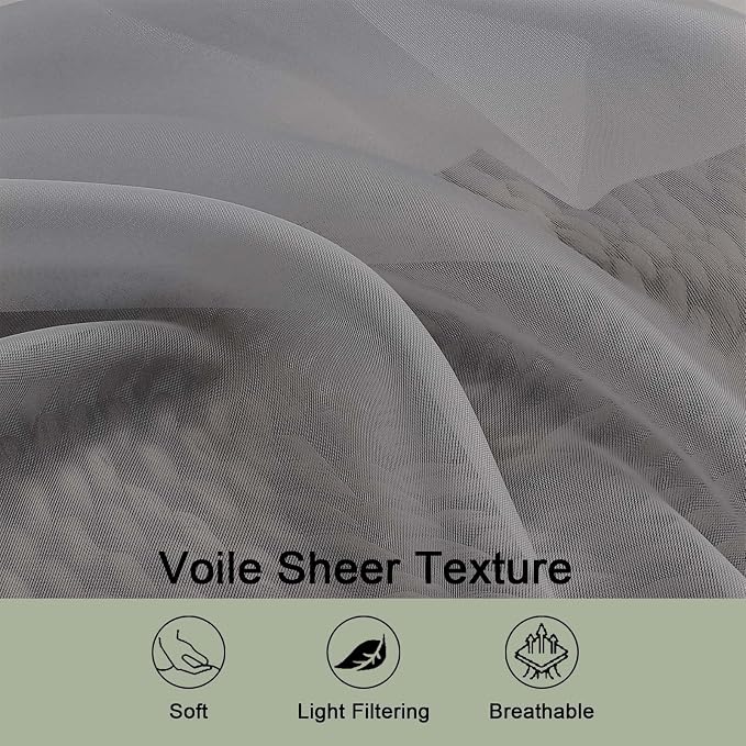 Extra Long Grey Sheer Curtains 96 Inches Long 2 Panels Set, Soft Lightweight - Image 5