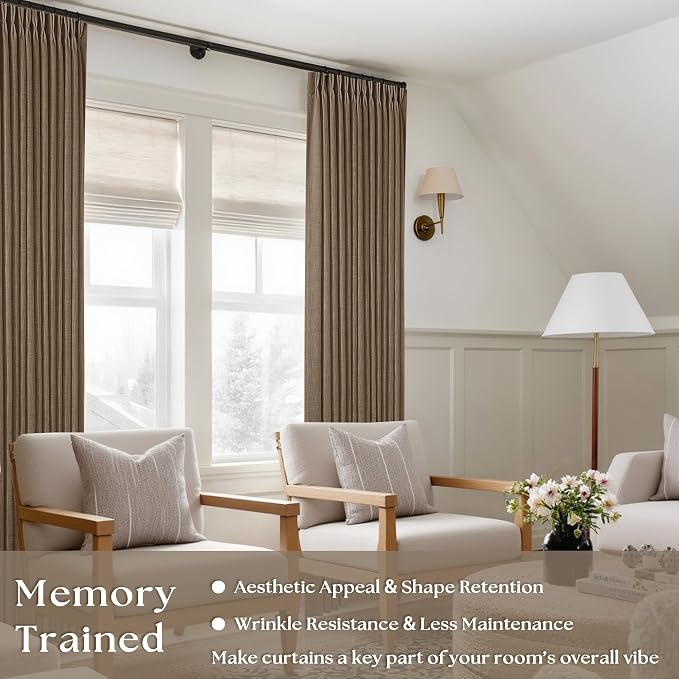 Brown Pleated Linen Light Filtering Curtains 96 Inches Long - Image 2