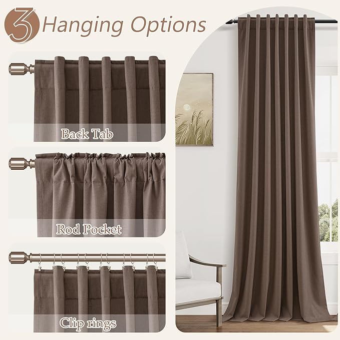 Mocha Mousse 100% Blackout Linen Curtains 96 Inch Length 2 Panels Set - Image 6