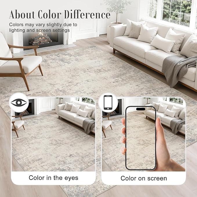 Round Area Rug Living Room: 8 ft Modern Washable Indoor Carpet | - Image 3