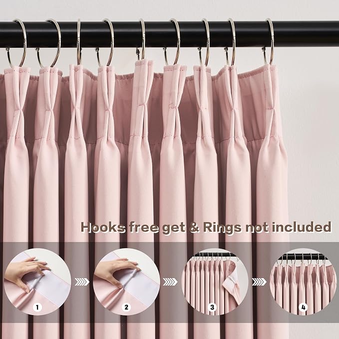 Baby Pink Room Darkening Curtains, Pinch Pleat - Image 2