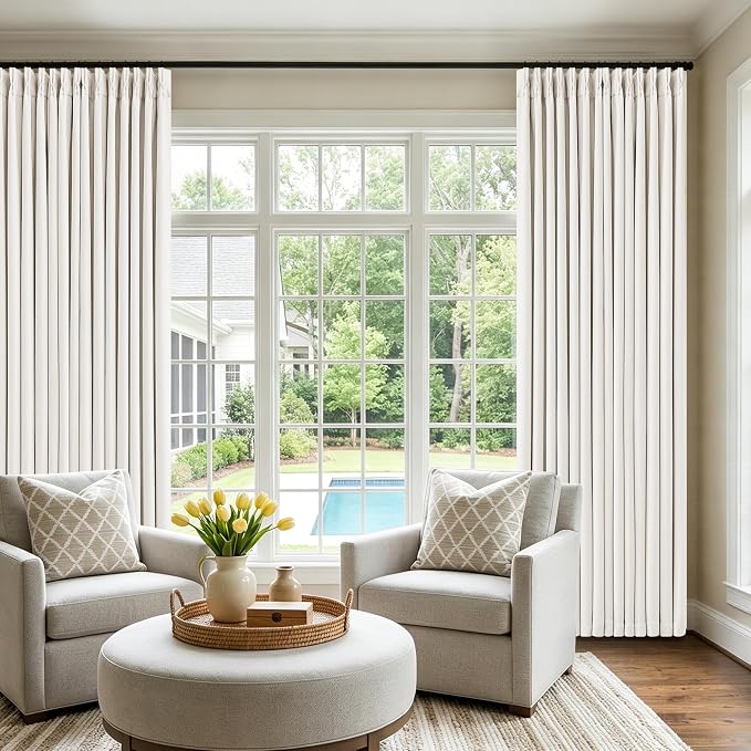 Ivory Linen Blackout Pinch Pleated Curtains 84 Inches Long 2 Panels Set | Pinch - Image 8
