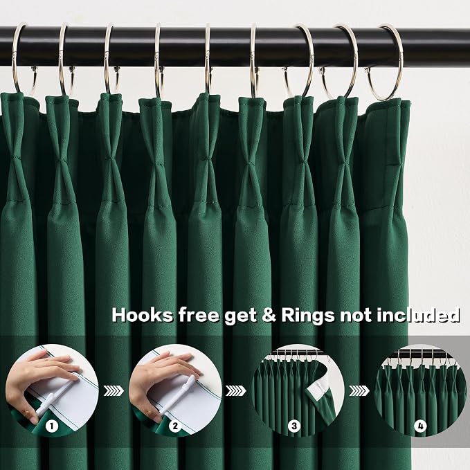 Dark Hunter Green Window Draperies 120 Inches Long 10 Feet Tall, Pinch Pleat - Image 2