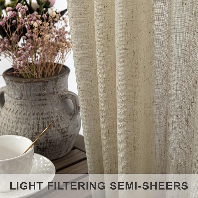 Burlywood Birch Beige Taupe Linen Curtains 63 Inch Length 2 Panels Bedroom - Image 4
