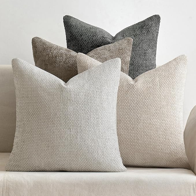 MIULEE Soft Decorative Chenille Pillow Covers Neutral 16x16 Pack of 4 | Mid by MIULEE