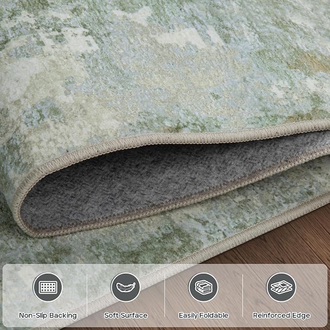 Aelenmu 8x10 Area Rugs for Living Room Bedroom Dining Room Washable Green | - Image 4