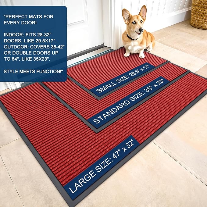 OLANLY Front Door Mat 33x21, Waterproof Heavy-Duty Indoor Outdoor Doormat | Red - Image 2