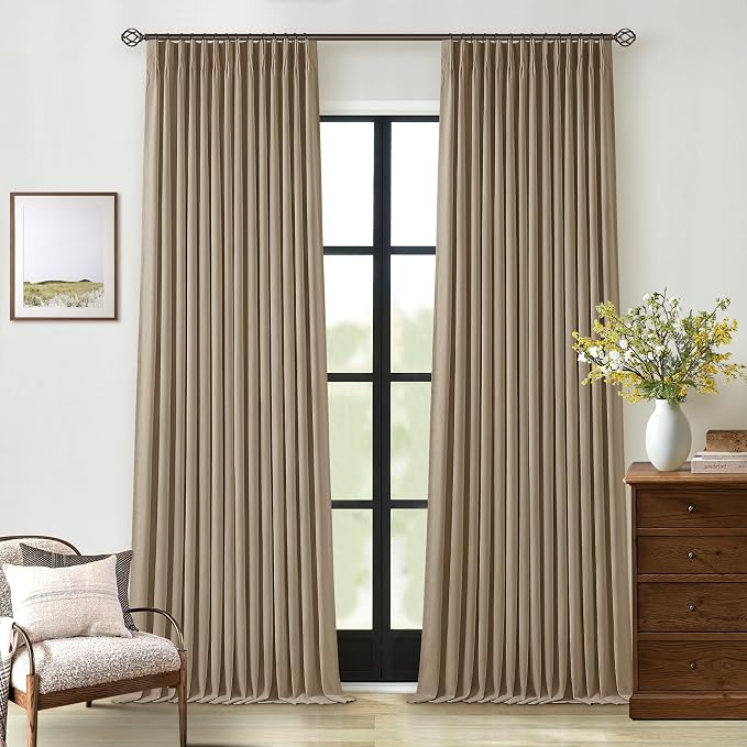 Light Brown Blackout Linen Curtains 108 Inches Long Pinch Pleated | Black Out - Image 9