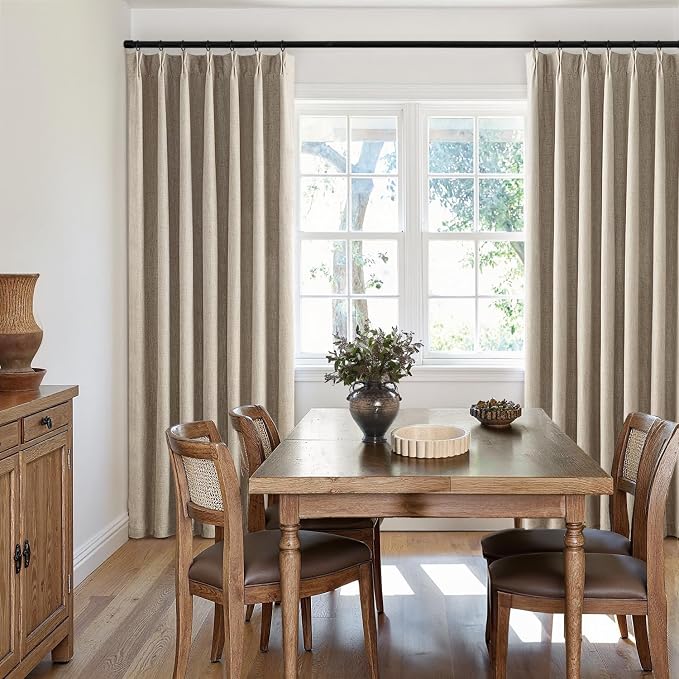 MIULEE Sand Pinch Pleated 100% Blackout Linen Curtains 40x90 Inches | Room - Image 7