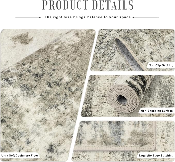 3x14 Washable Runner Rug：Modern Abstract Soft Carpet Ash Brown | - Image 6
