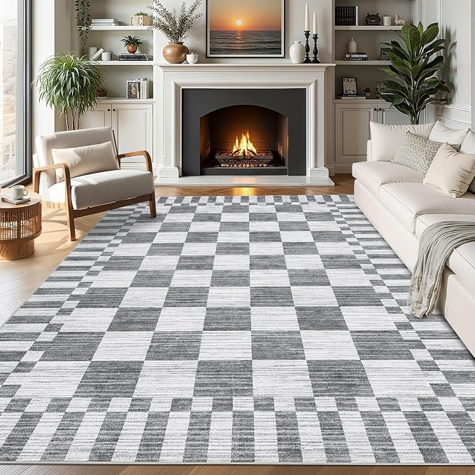 GarveeHome Grey Checkered Rug 5x7 Area Rugs Washable Living Room 5x7 Rug | by GarveeHome