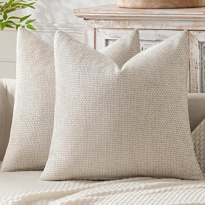 MIULEE Decorative Couch Throw Pillow Covers 18x18 Inch Neutral Beige 2 Pack | by MIULEE