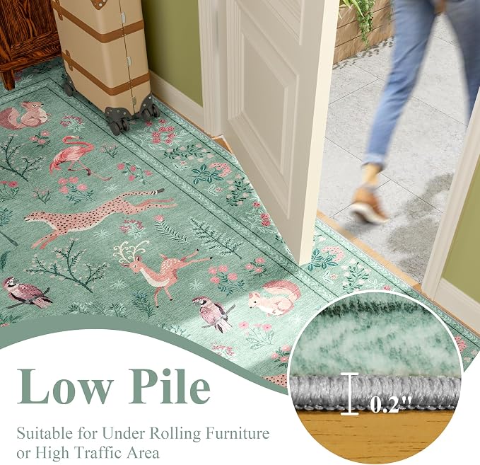 DUKINO 2x8 Washable Runner Rug, Non Slip Animal Kitchen Runner Rug, Teal | Soft - Image 7