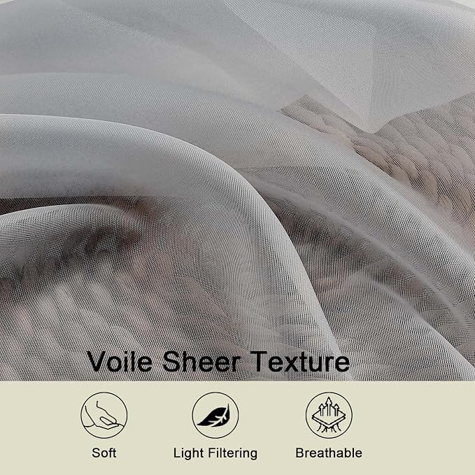 Sheer Light Grey Curtains for Bedroom Living Room 63 Inch Length 2 Panels - Image 3