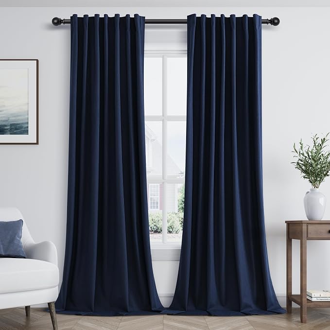 Navy Blue 100% Blackout Curtains 108 Inch Length 2 Panels Set by Guken