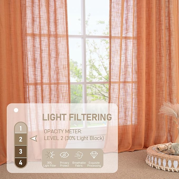 Linen Curtains for Living Room 72 Inch Length, Bronze Grommet Light Filtering - Image 5
