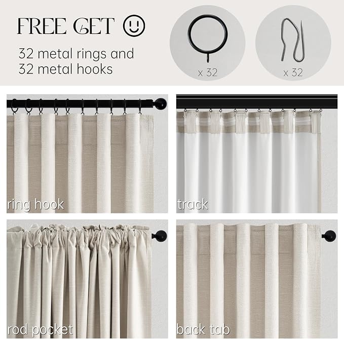 Short Linen Blackout Curtain Tiers 48 Inches Long 2 Panels Set Ivory Birch - Image 3