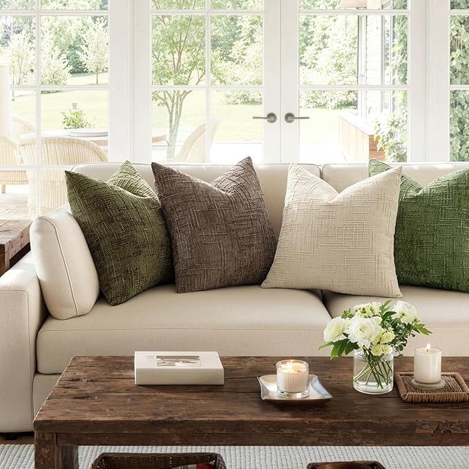 MIULEE Chenille Textured Euro Throw Pillow Covers Beige 24x24 Set of 2 | Slubby - Image 6