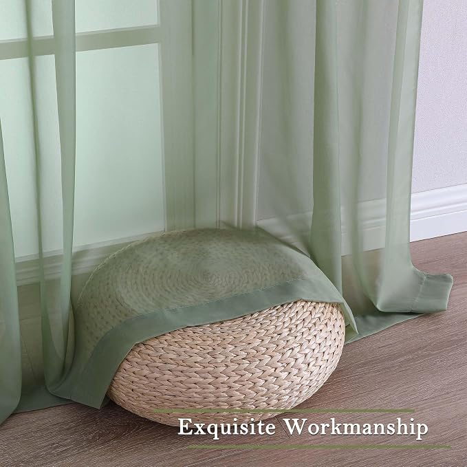 Sage Green Sheer Curtains 120 Inches Long 2 Panels, Extra Wide Farmhouse Airy - Image 8