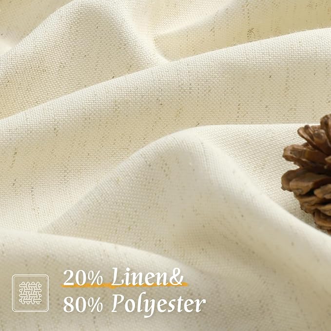 Semi Sheer Light Beige Linen Curtains 63 inch Length - Image 2