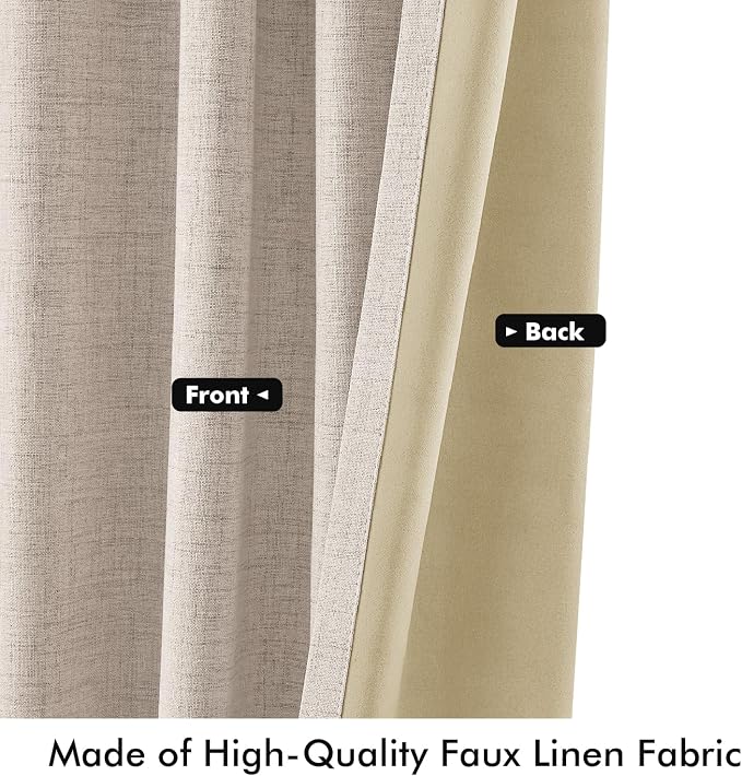 MIULEE 100% Blackout Linen Curtains 42 x 90 Inch Natural 2 Panels | Thermal - Image 6