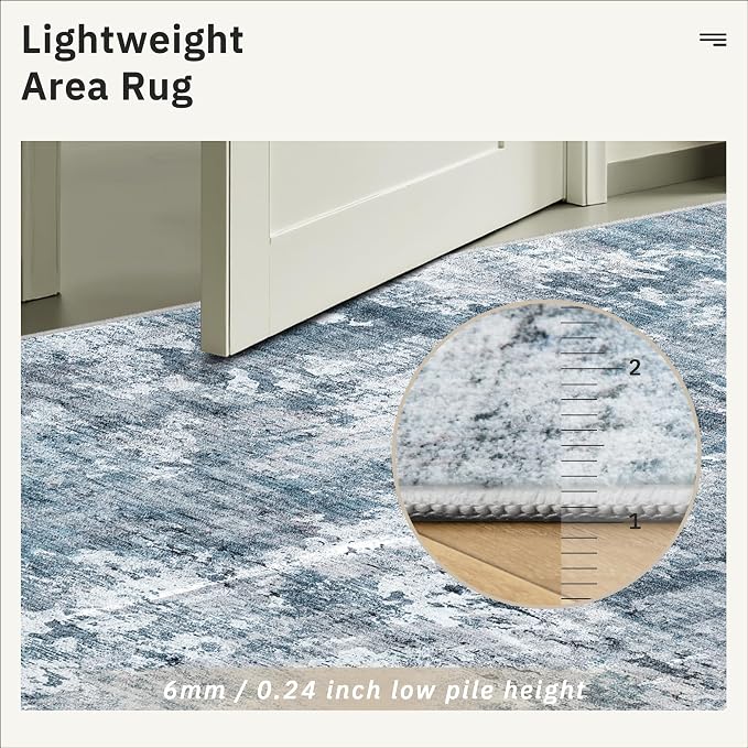 Soalmost Runner Rug 2'6"x8' Kitchen Hallway Runners Abstract Blue/Grey | - Image 7