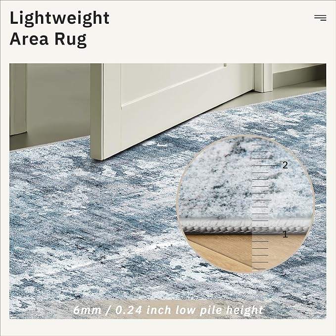 Soalmost Round Rugs 8ft Living Room Circle Area Rug 8x8 Blue/Grey Vintage | - Image 7