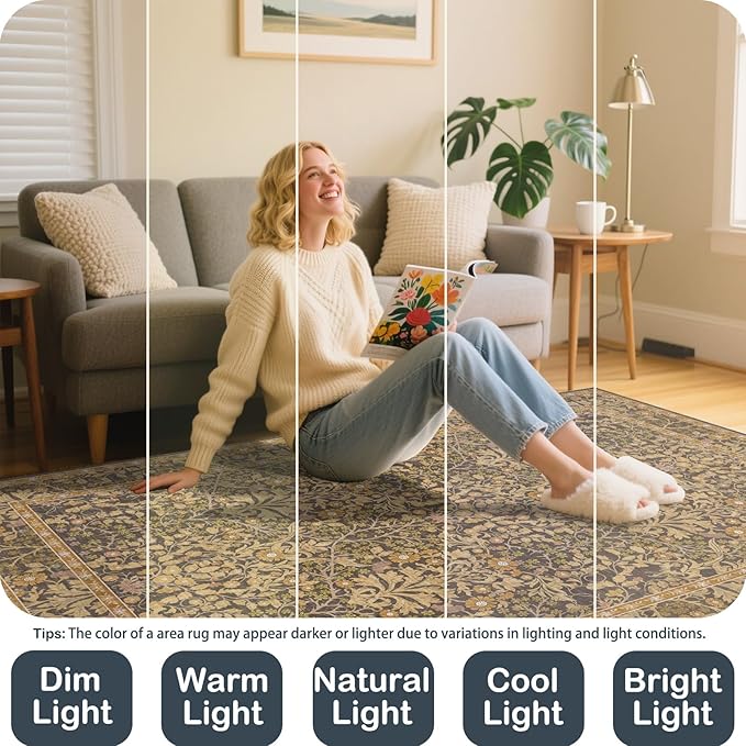 6x9 Washable Area Rugs for Living Room, Stain Resistant Vintage Rugs for Dining - Image 5
