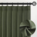 Topfinel Olive Green Pinch Pleated Semi Sheer Curtains Textured Linen Blended by Topfinel