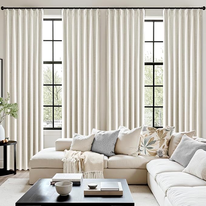 MIULEE Beige White Pinch Pleated 100% Blackout Linen Curtains 40x84 Inches | - Image 7