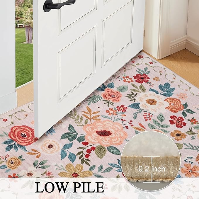 DUKINO 2.6x14 Washable Runner Rug, Floral Non Slip Long Runner Rug, Low Pile - Image 7