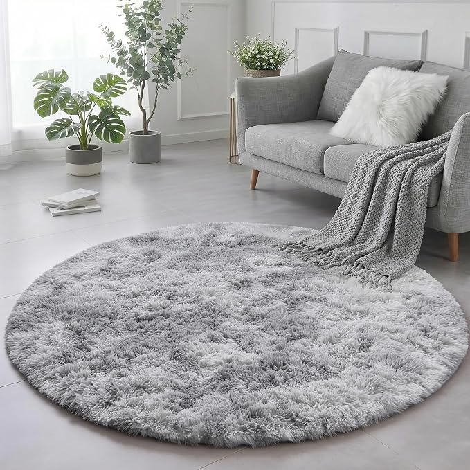 Amdrebio Tie-Dyed Light Grey Large Circle Rug 7Ft - Image 4