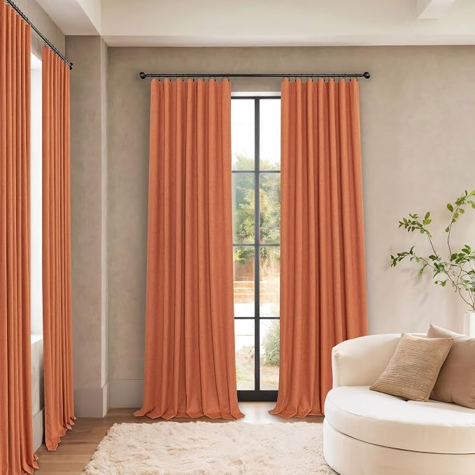 Burnt Orange 100% Blackout Window Curtain Panels Light Blocking Linen Boho - Image 2
