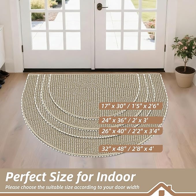 BEQHAUSE Dirt Trapper Door Mat 24" x 36" Half Circle Non Slip, Light Beige | - Image 2