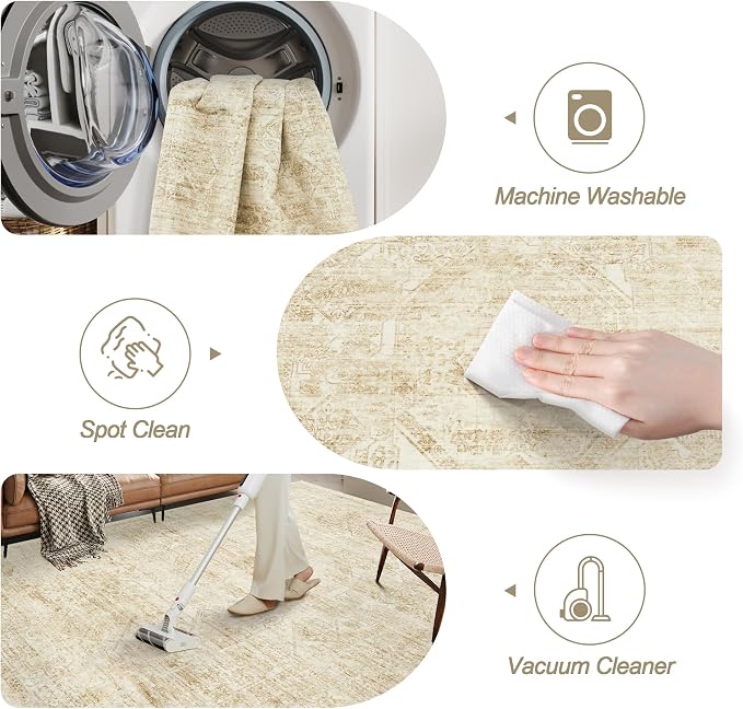 Soalmost Washable Area Rug 10x14 Large Soft Living Room Rugs Beige/Ivory | - Image 4